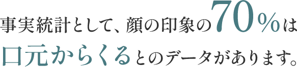 事実統計として、顔の印象の70%は口元からくるとのデータがあります。